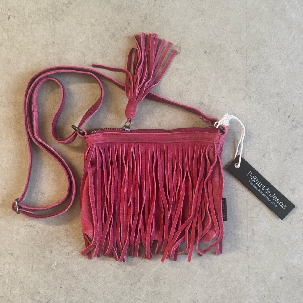 NWT T-Shirt & Jeans Pink Fringe Crossbody Bag Adjustable Strap 8" x 6" Reduced!
